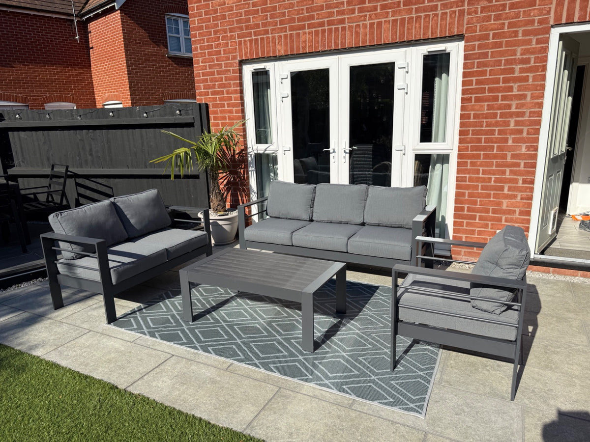 Aluminium 4-Piece Garden Furniture Set – 6 Seater Lounge (3+2+1) – Grey