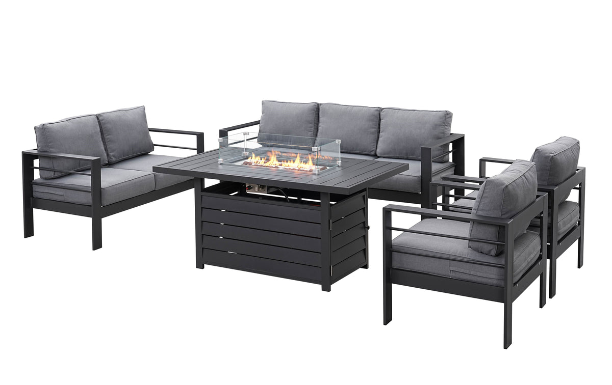 Aluminium 3 + 2 + 1 + 1 + Fire Pit Table Garden Furniture Sofa Set in Grey