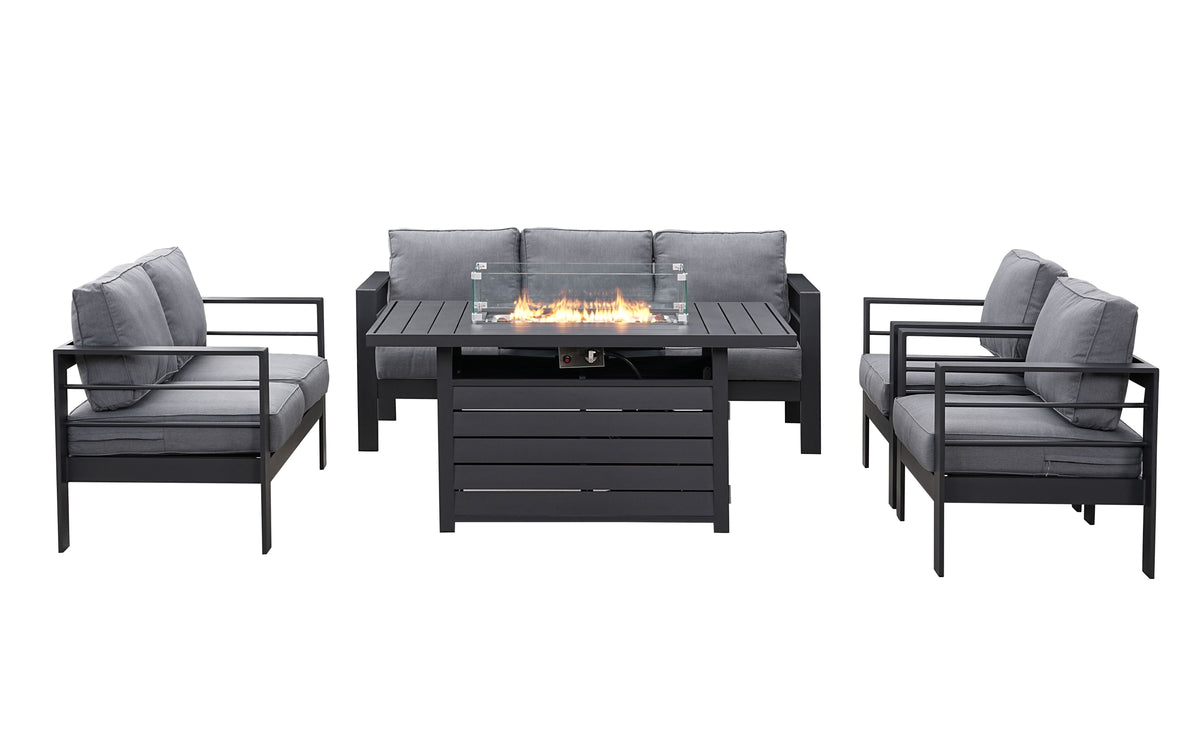 Aluminium 3 + 2 + 1 + 1 + Fire Pit Table Garden Furniture Sofa Set in Grey