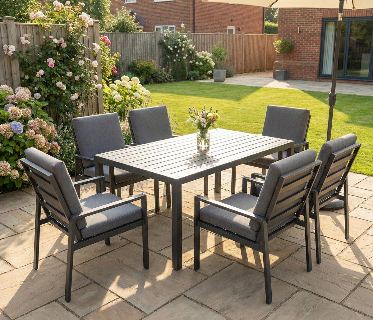 Aluminium Dining Table & 6 Chairs Set - Grey / Dark