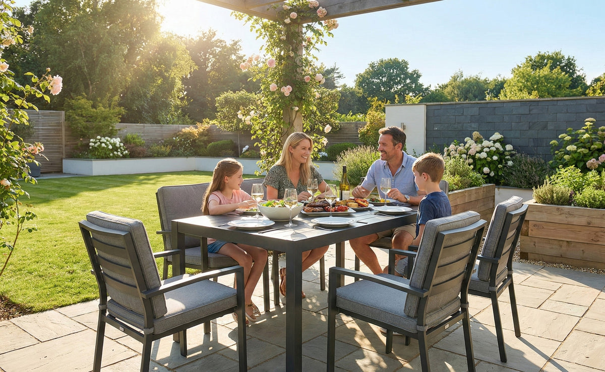 Aluminium Dining Table & 6 Chairs Set - Grey / Dark