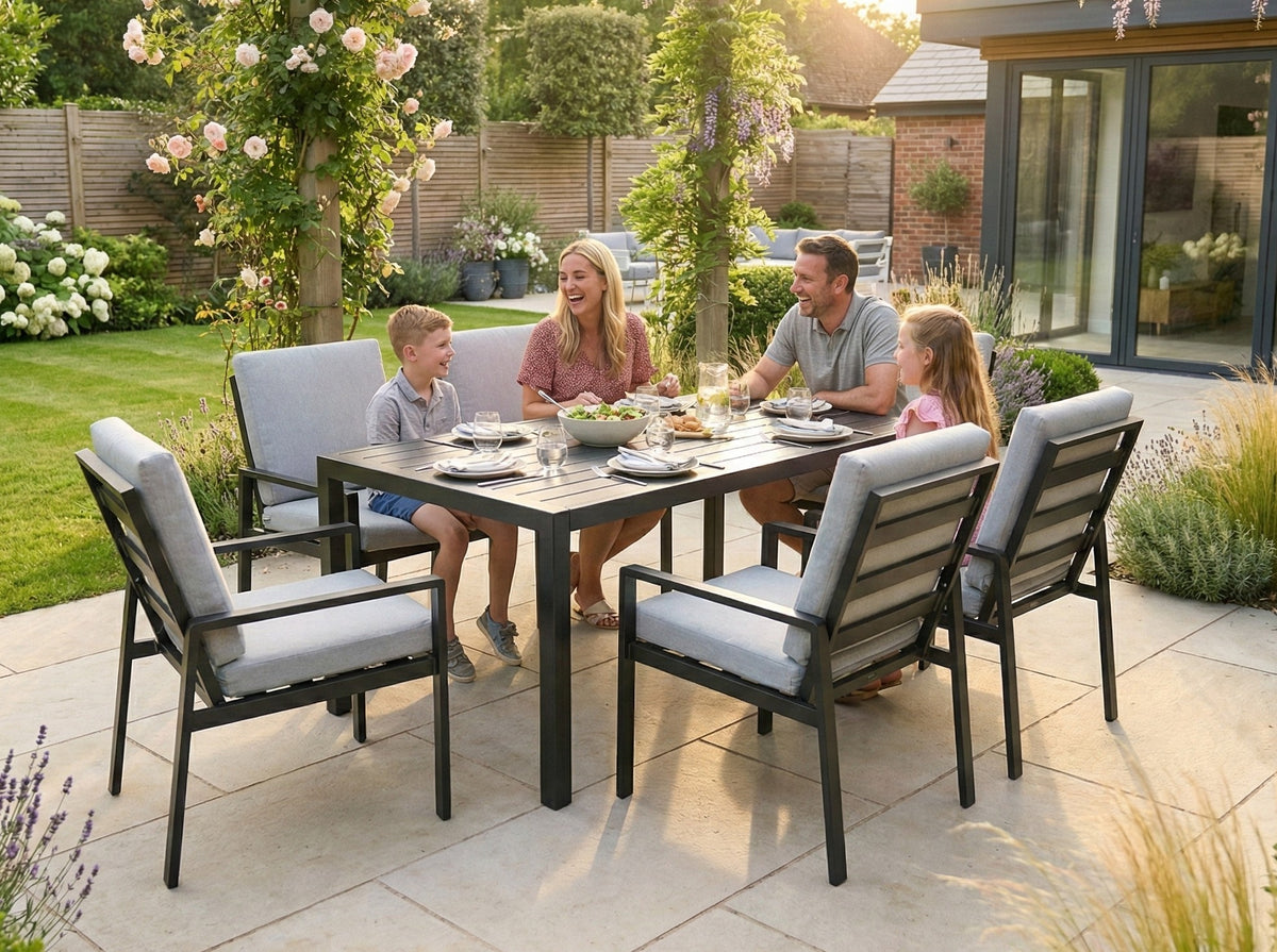 Aluminium Dining Table & 6 Chairs Set - Black / Light Grey