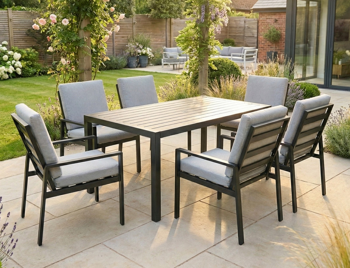 Aluminium Dining Table & 6 Chairs Set - Black / Light Grey