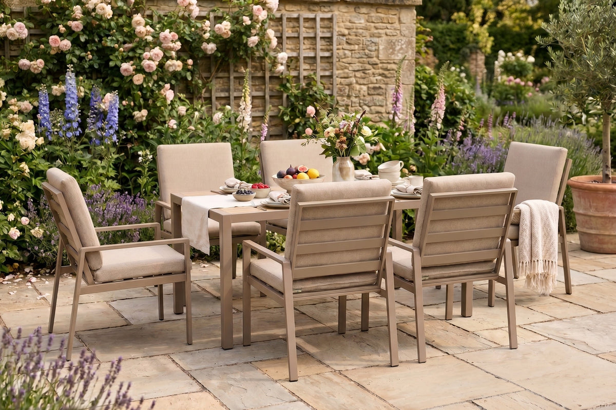 Modern Aluminium 6-Seater Garden Dining Set – Taupe / Beige