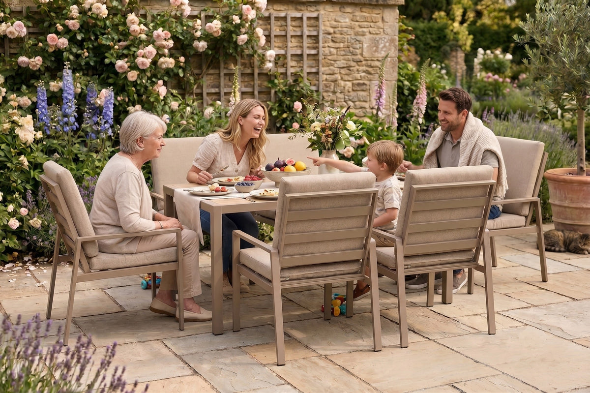 Modern Aluminium 6-Seater Garden Dining Set – Taupe / Beige