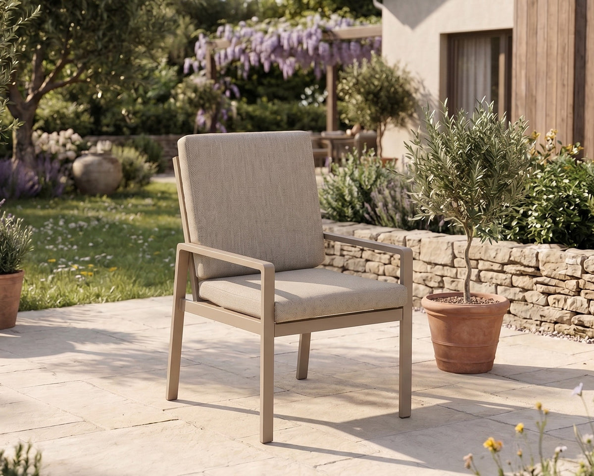 Modern Aluminium 6-Seater Garden Dining Set – Taupe / Beige