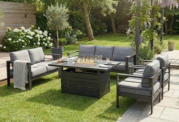 Modern 7-Seater Aluminium Fire Pit Lounge Set (3 Seater, 2 Seater