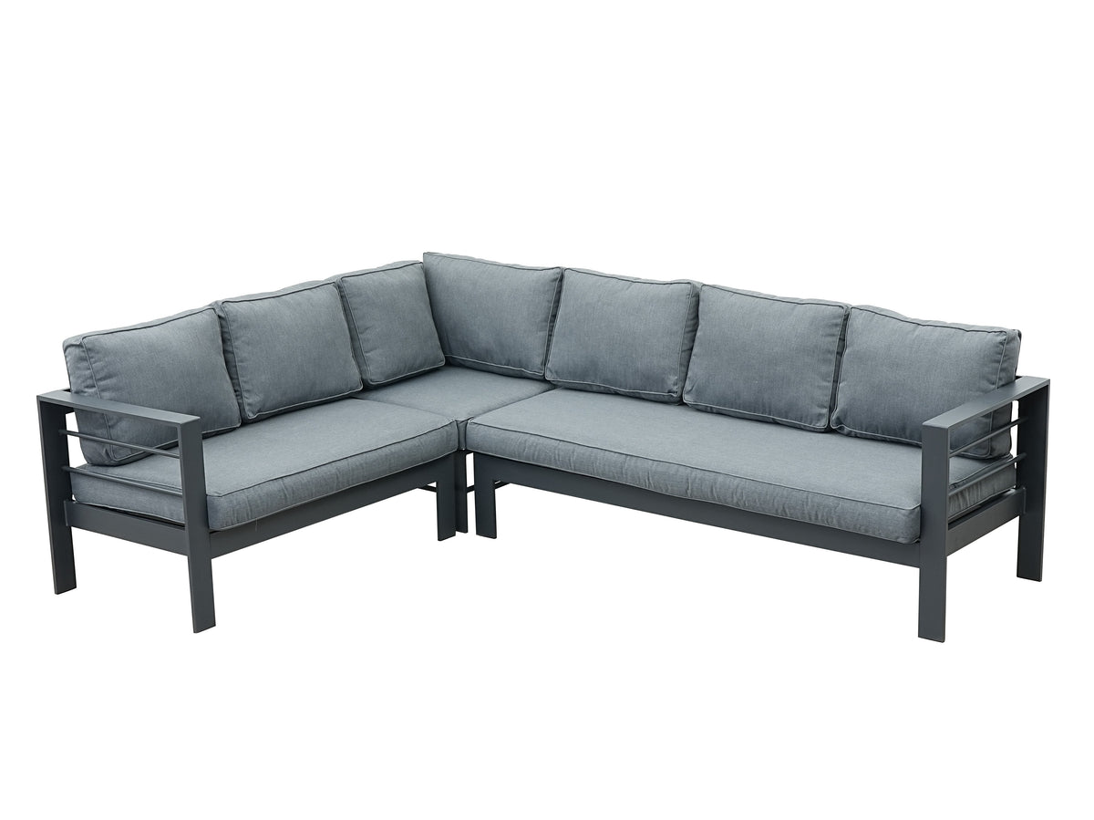 Aluminium Left Corner Sofa + 1 + 1 + Fire Pit Table Garden Set in Grey