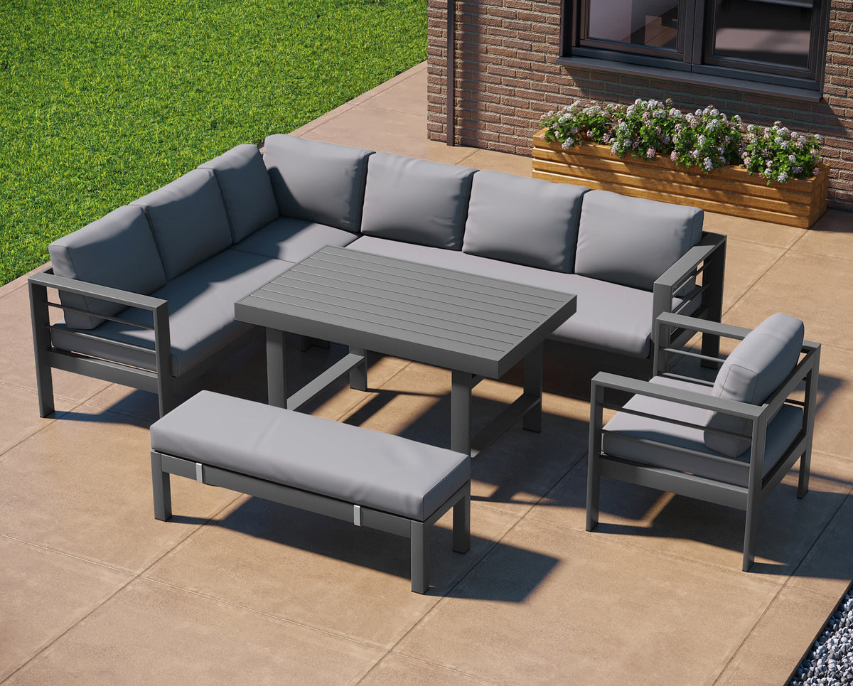 Aluminium Left Corner Sofa / Outdoor Dining Set Dark Grey