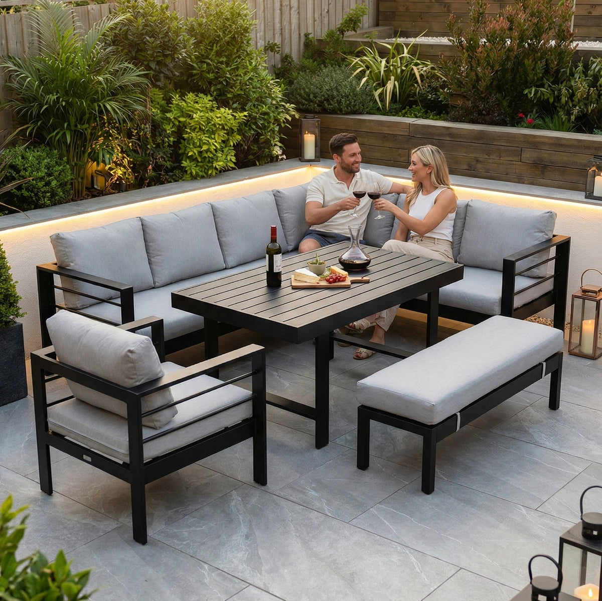 Aluminium Right Corner Sofa / Outdoor Dining Set Black and Grey