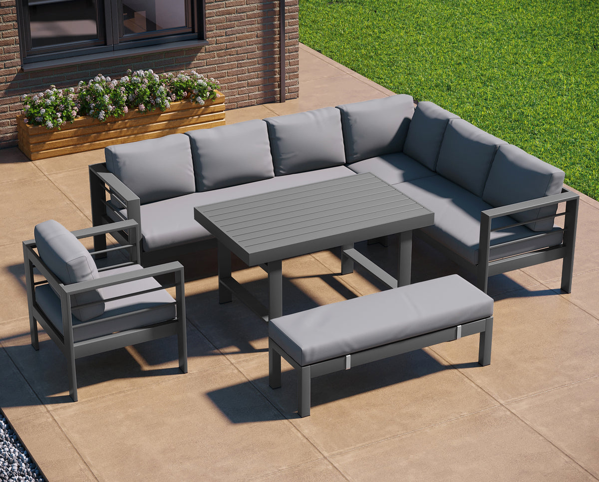 Aluminium Right Corner Sofa / Outdoor Dining Set Dark Grey