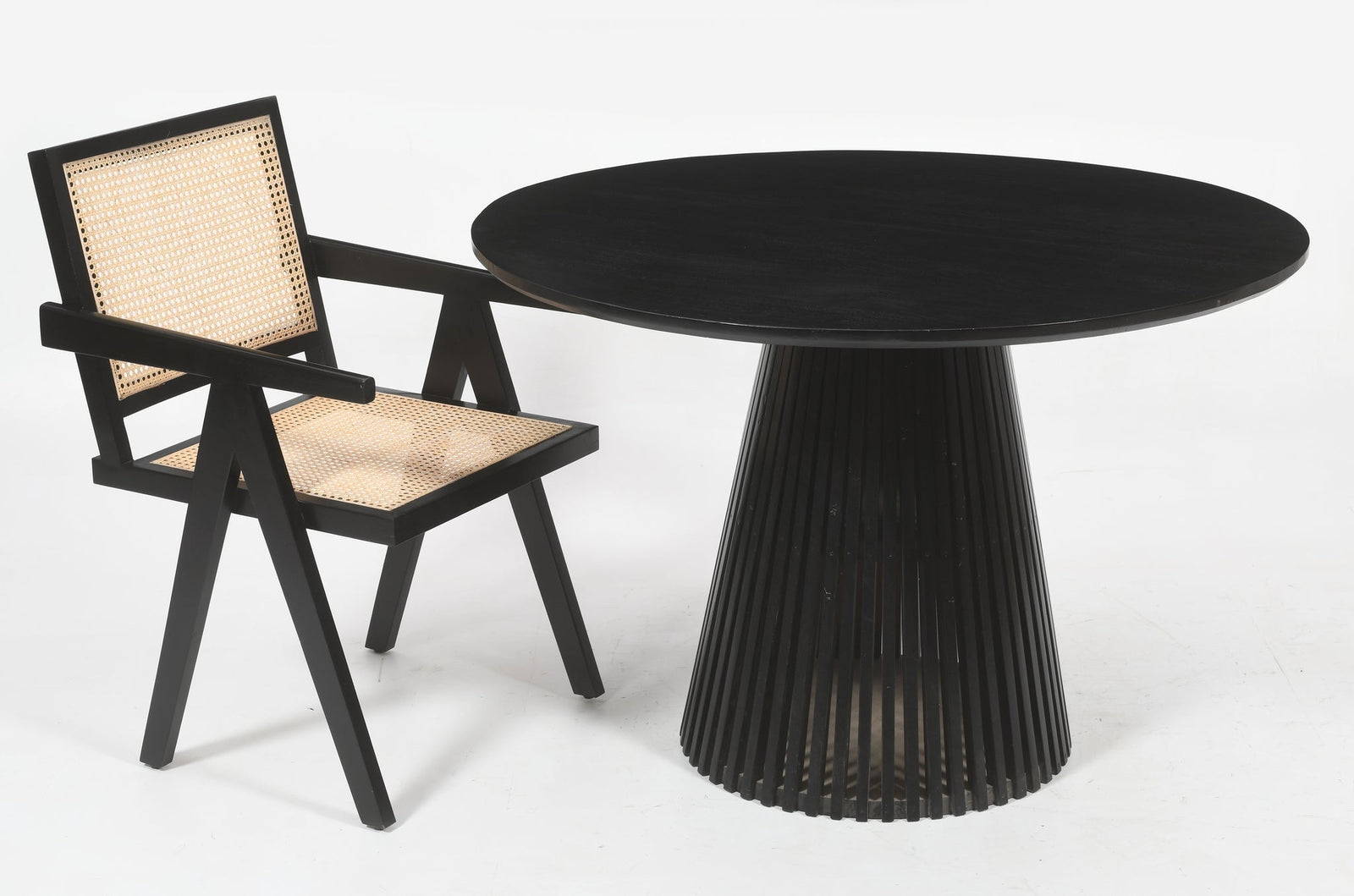 Round Solid Acacia Wood Dining Table in Black | Flute Design Base - 120cms Casa Maria Designs 