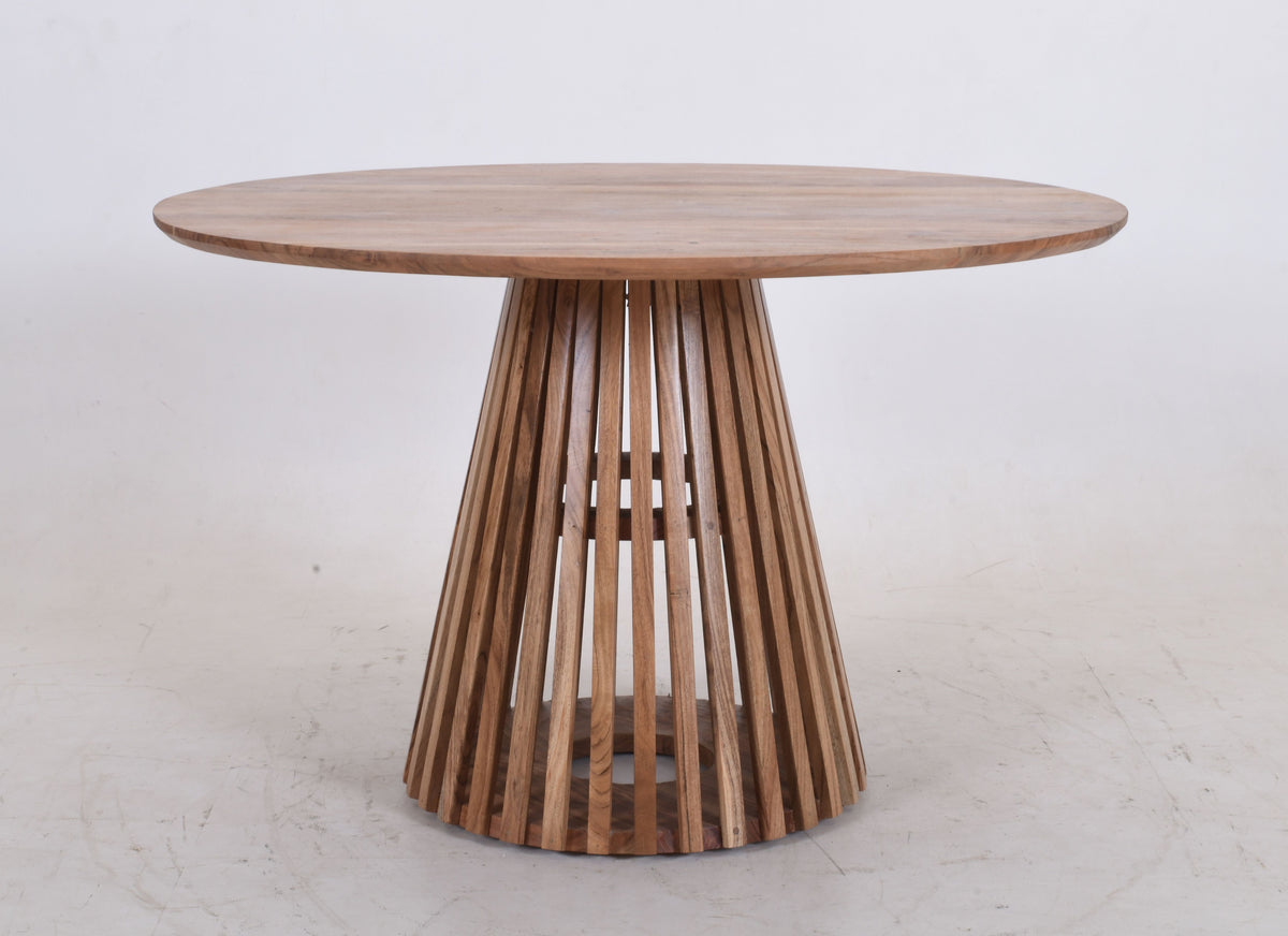 Round Solid Acacia Wood Dining Table | Flute Design Base - 120cms