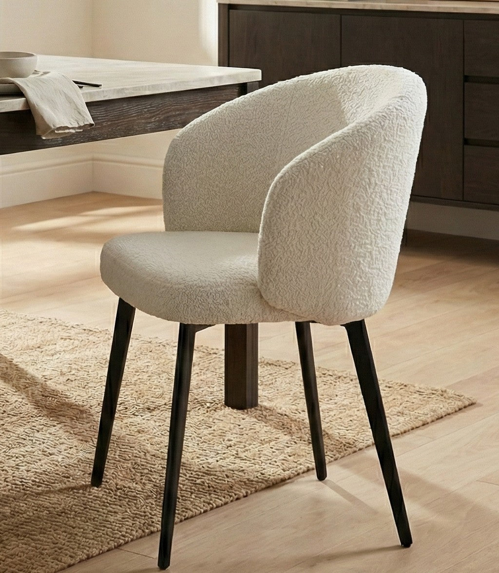 Alice Set Of 2 Modern Bouclé "Teddy" Fabric Dining Chairs | Off White