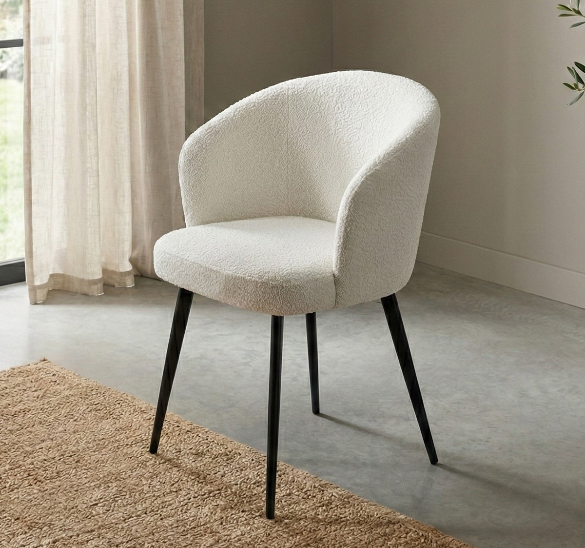 Alice Set Of 2 Modern Bouclé "Teddy" Fabric Dining Chairs | Off White