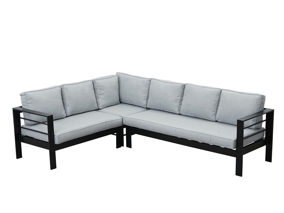 Aluminium Left Corner Sofa + 1 + 1 + Fire Pit Table Set in Black &amp; Grey