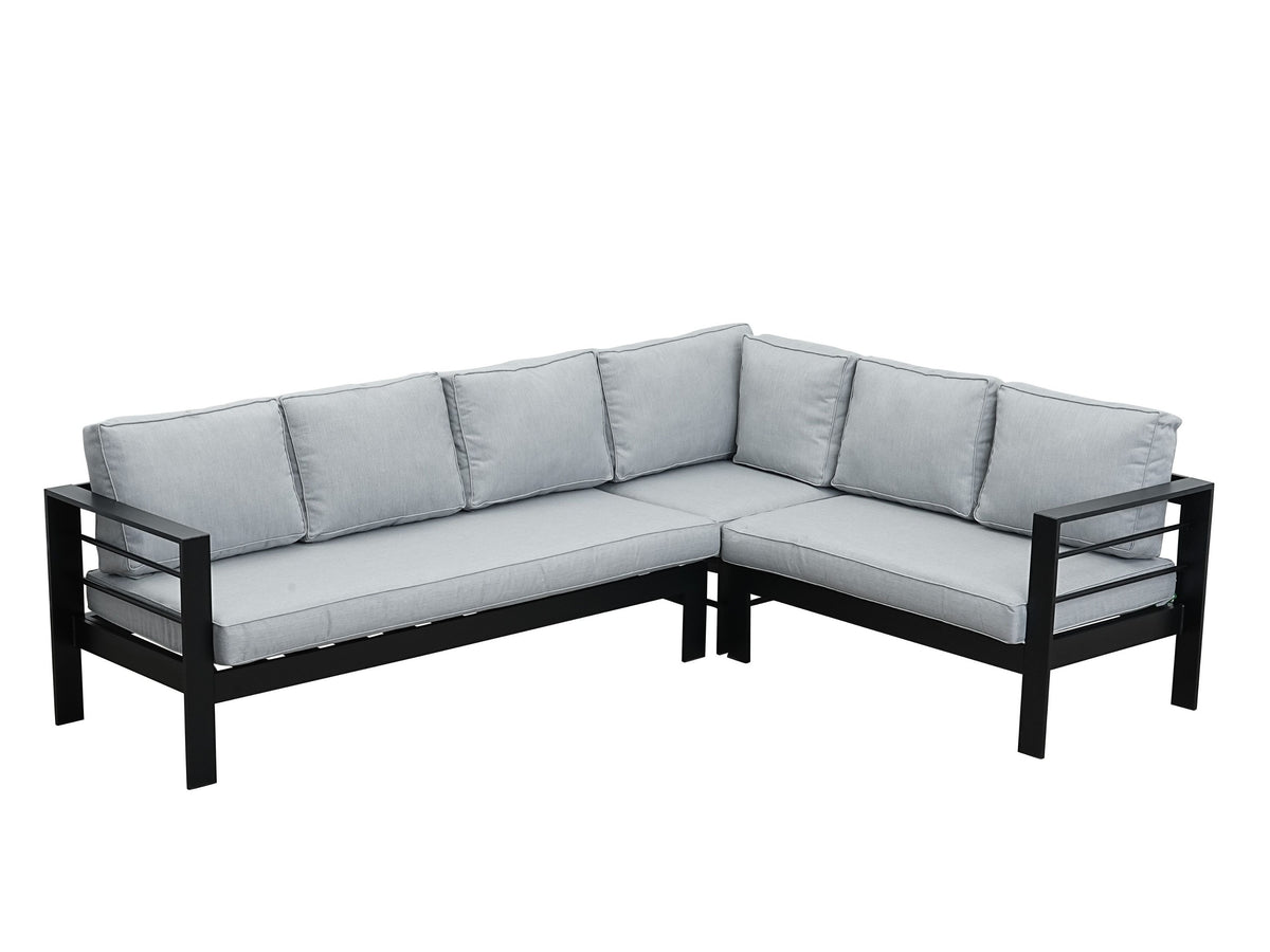 Aluminium Right Corner Sofa + 1 + 1 + Fire Pit Table Set in Black &amp; Grey