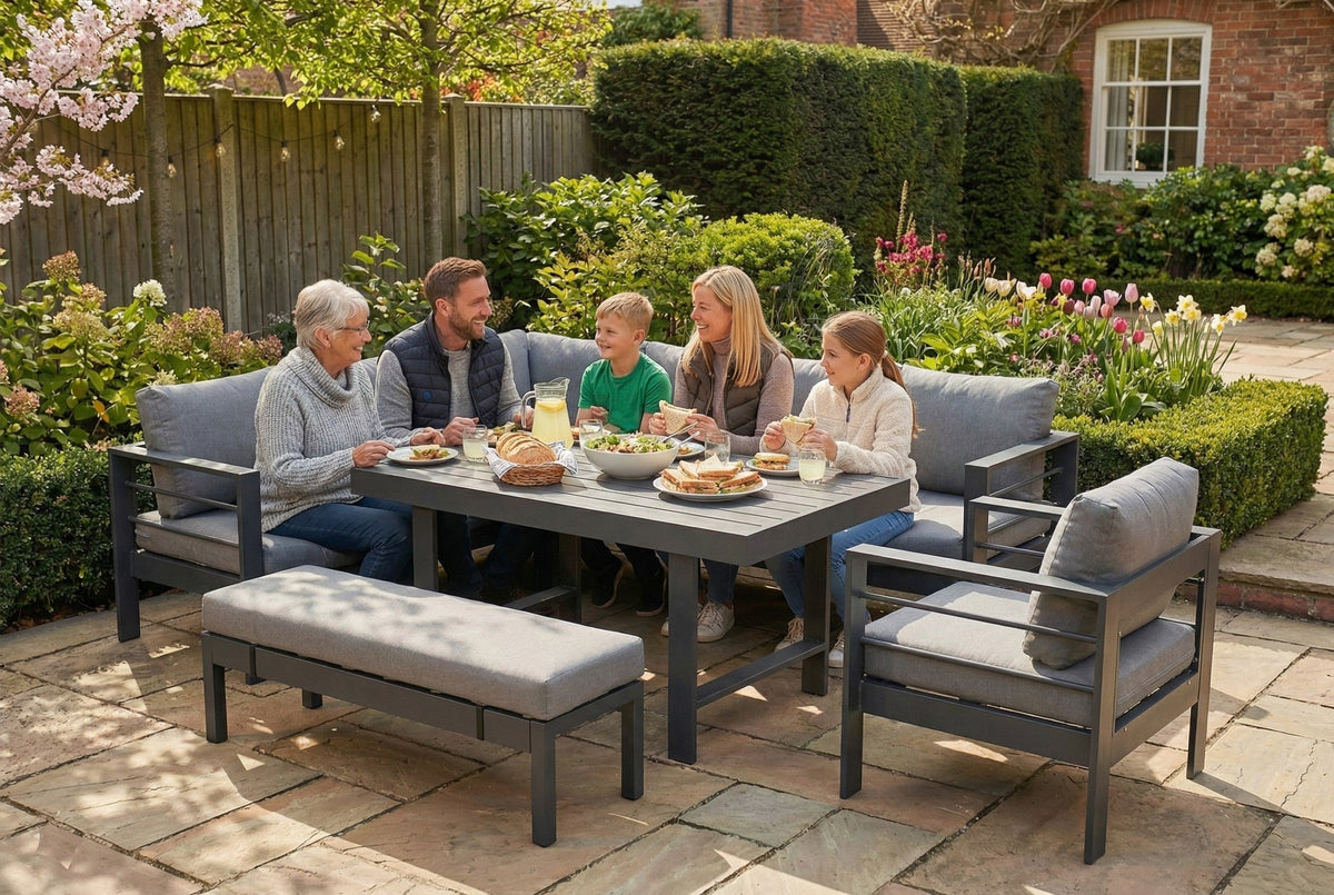 Aluminium Left Corner Sofa / Outdoor Dining Set Dark Grey