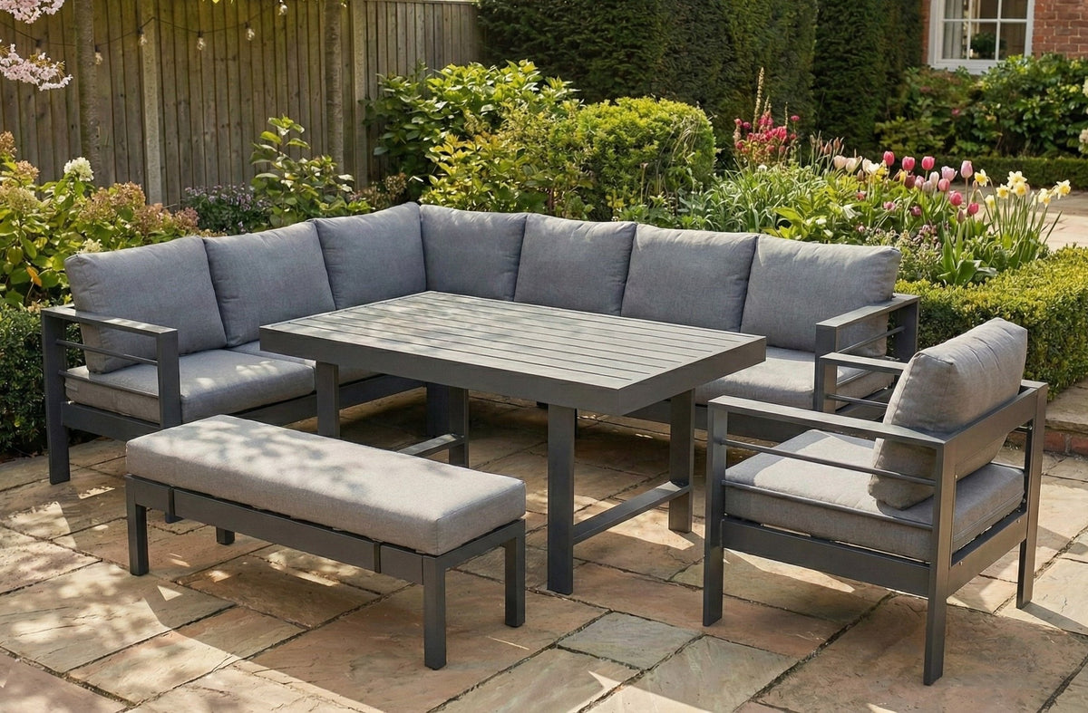 Aluminium Left Corner Sofa / Outdoor Dining Set Dark Grey