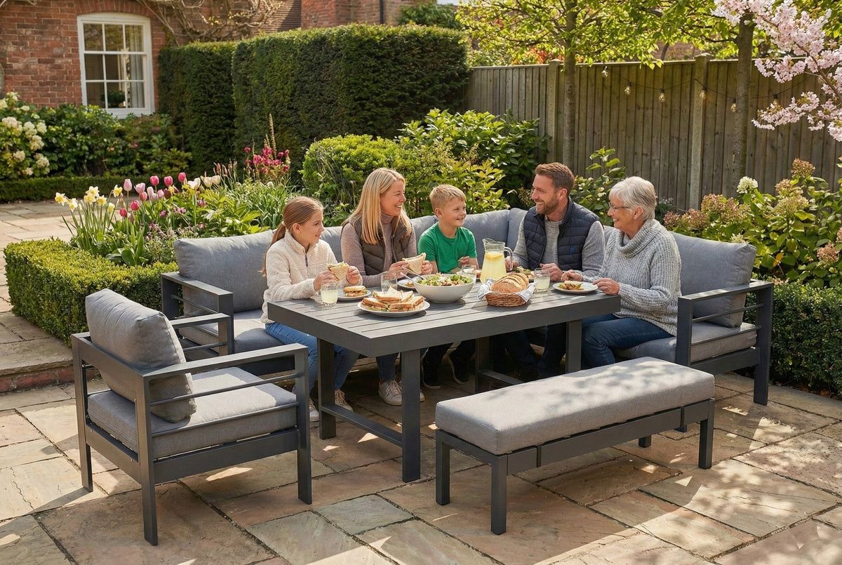 Aluminium Right Corner Sofa / Outdoor Dining Set Dark Grey
