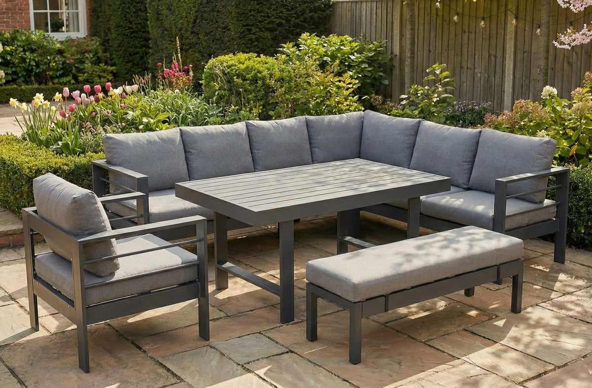 Aluminium Right Corner Sofa / Outdoor Dining Set Dark Grey