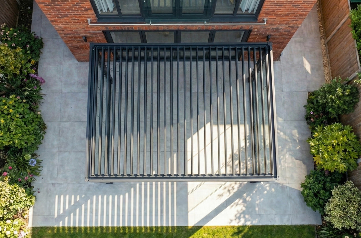 MotaShade™ 3×4m Motorised Aluminium Pergola – Double‑Layer Louvers, LEDs & 3 Zip Blinds