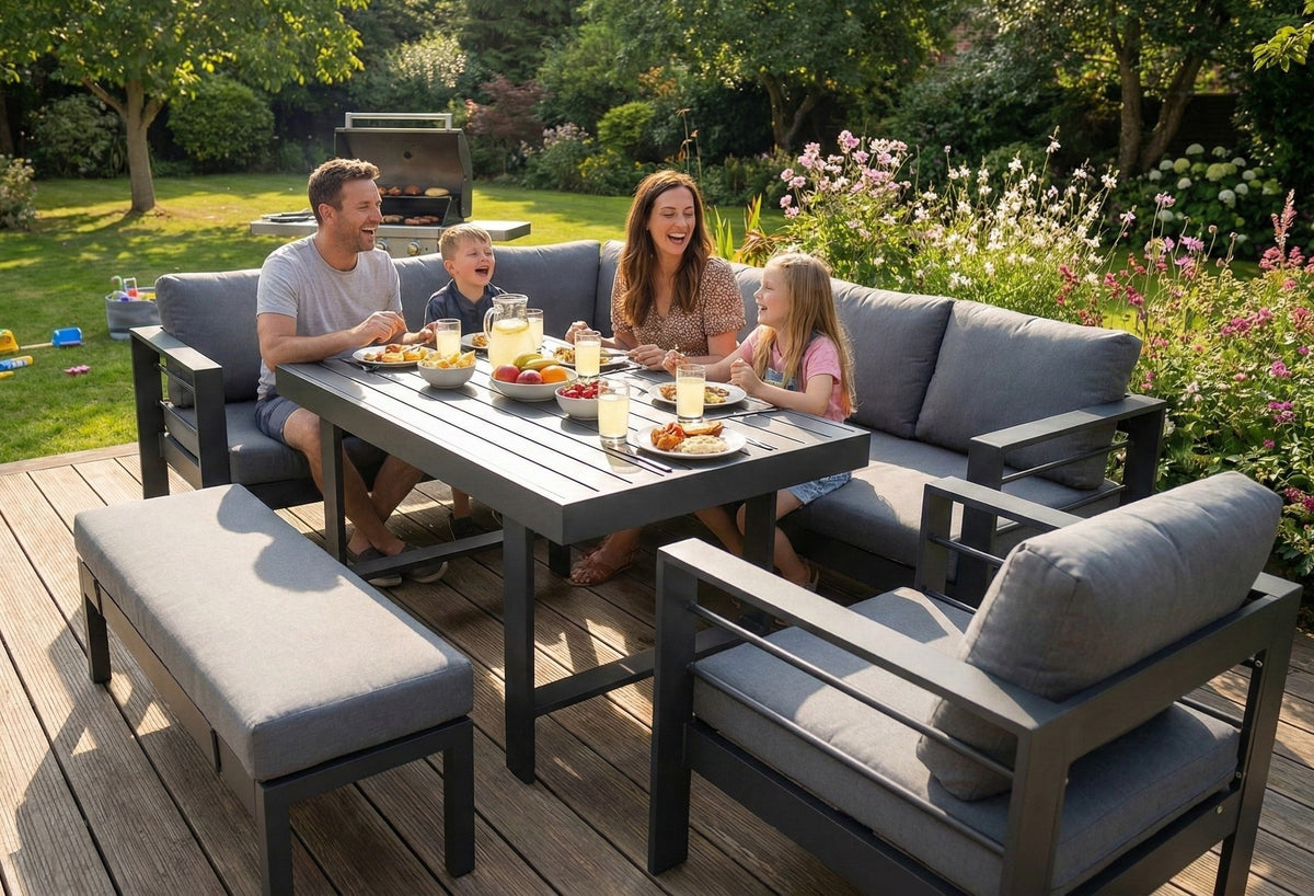 Aluminium Left Corner Sofa / Outdoor Dining Set Dark Grey