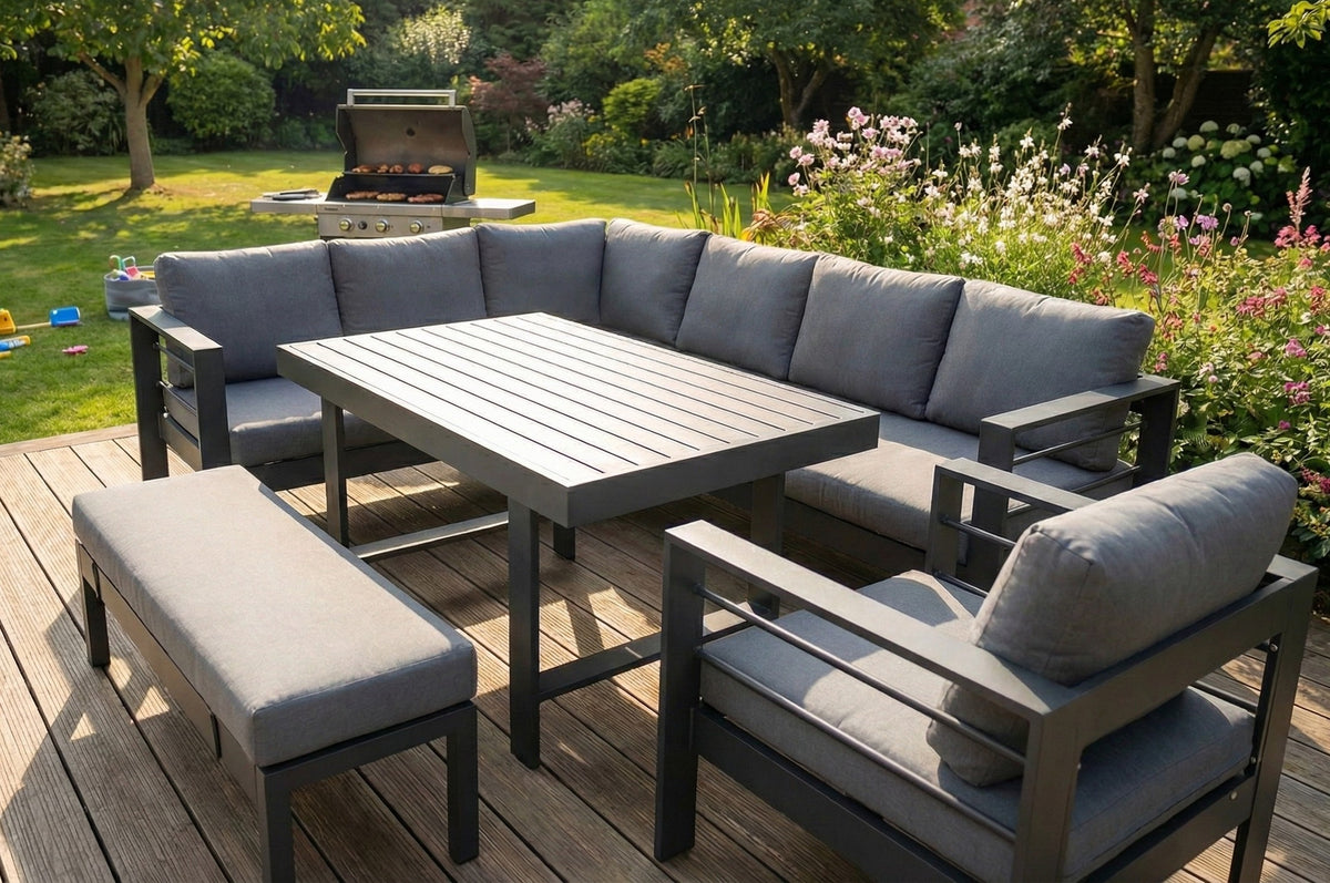 Aluminium Left Corner Sofa / Outdoor Dining Set Dark Grey
