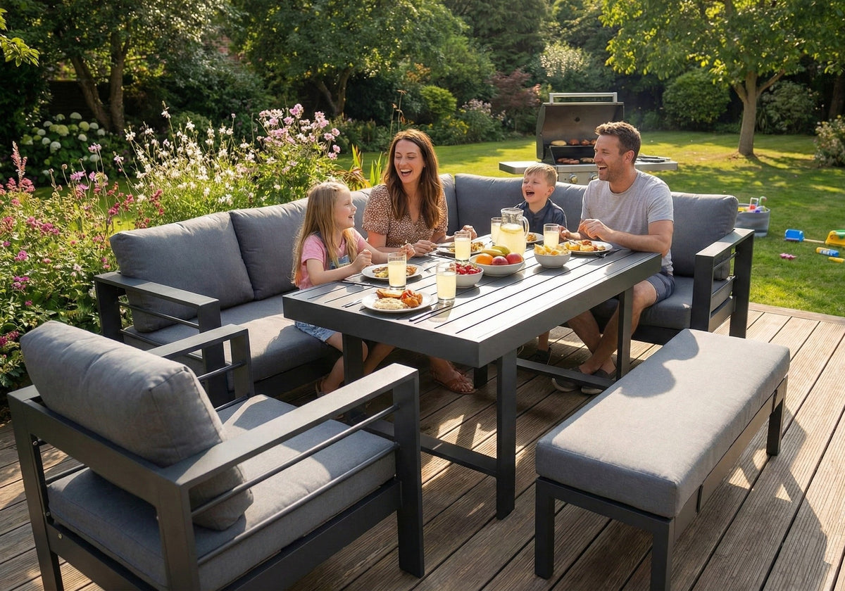 Aluminium Right Corner Sofa / Outdoor Dining Set Dark Grey