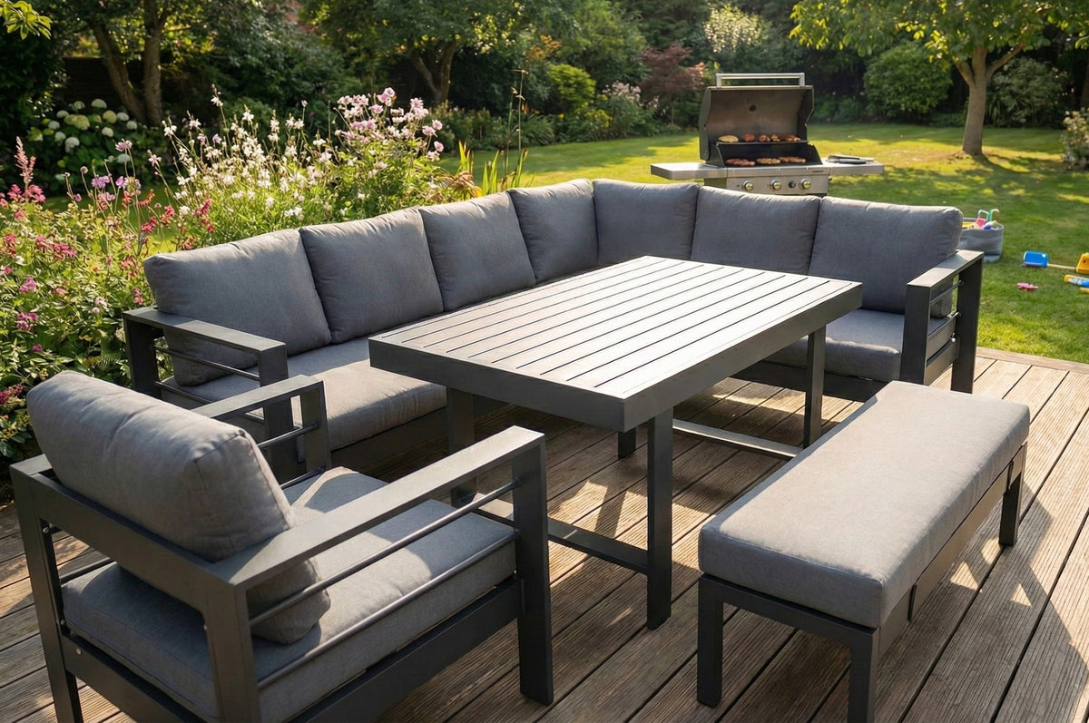 Aluminium Right Corner Sofa / Outdoor Dining Set Dark Grey