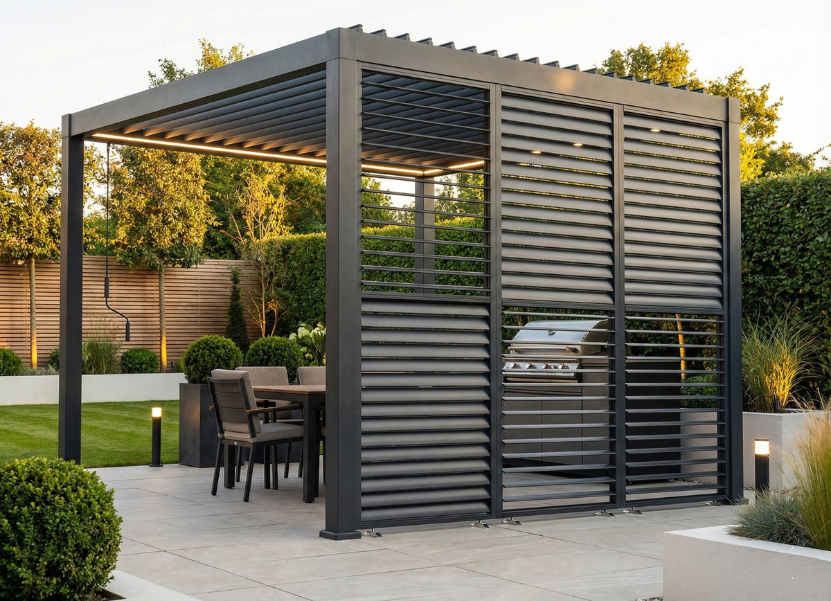 3M Aluminium Shuttered Louvre Side Wall (1m x Three Panels) in Dark Grey