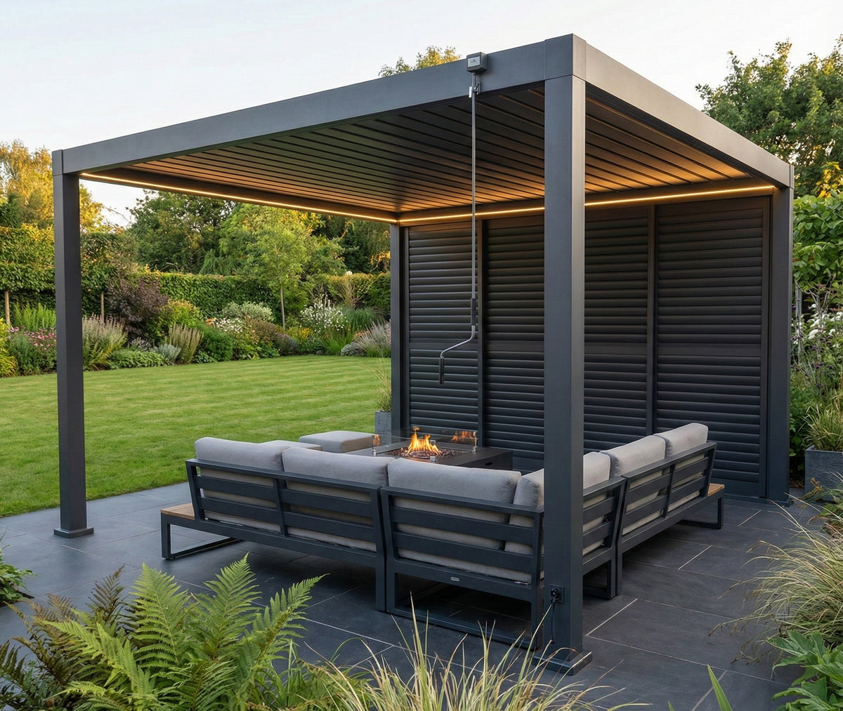 4M Aluminium Shuttered Louvre Side Wall (1m x Four Panels) in Dark Grey