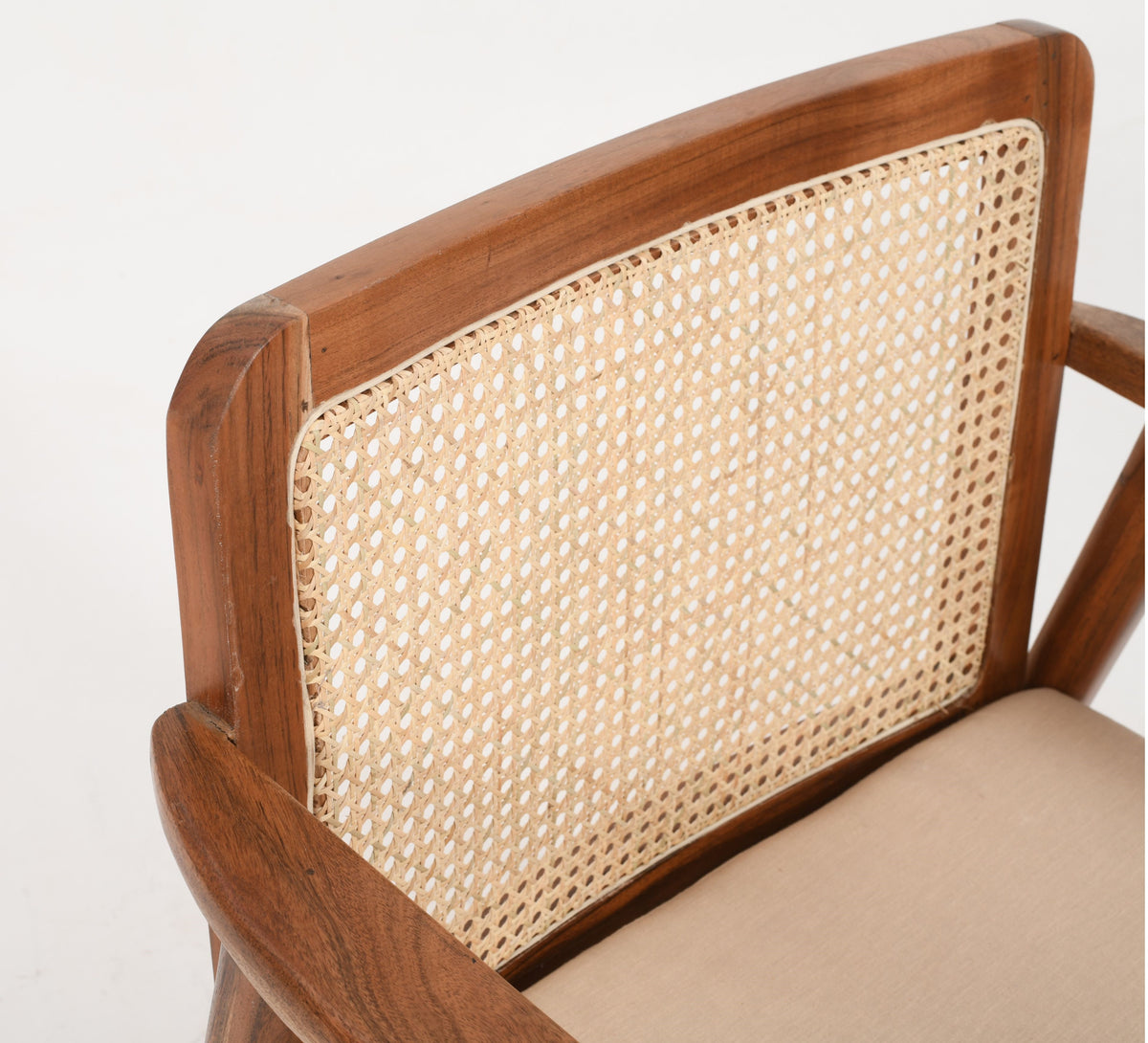 Mid-Century Rattan Chair - Solid Mango Wood &amp; Natural Linen