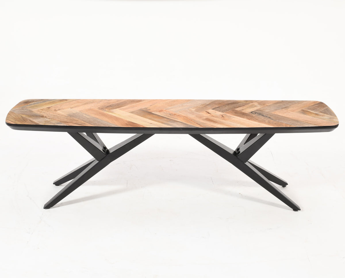 Solid Mango Wood Herringbone Curved Dining Bench | Airloft Legs - 160cms