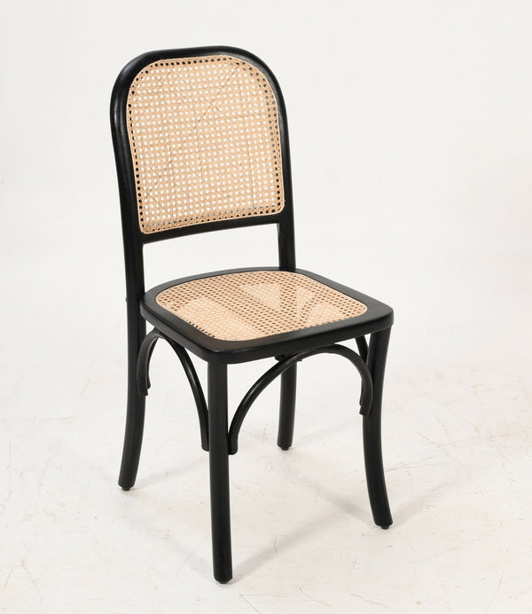 Bistro Dining Chair Black Solid Acacia Wood & Natural Cane (Set of 2