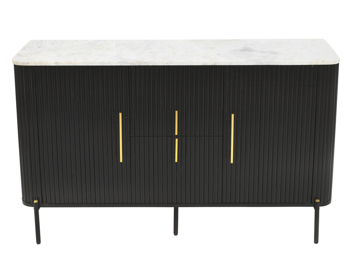 Lucas Flute Solid Mango Sideboard Real Marble Top - Black &amp; Gold