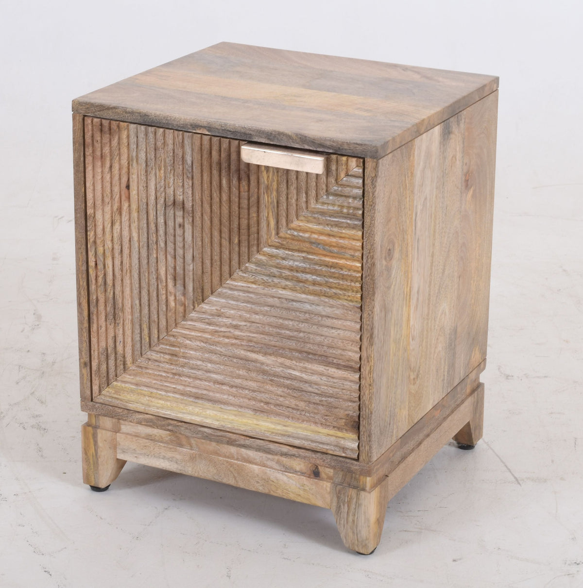 Solid Mango Wood Bedside Cabinet | Geometric Ribbed Nightstand | 50cm