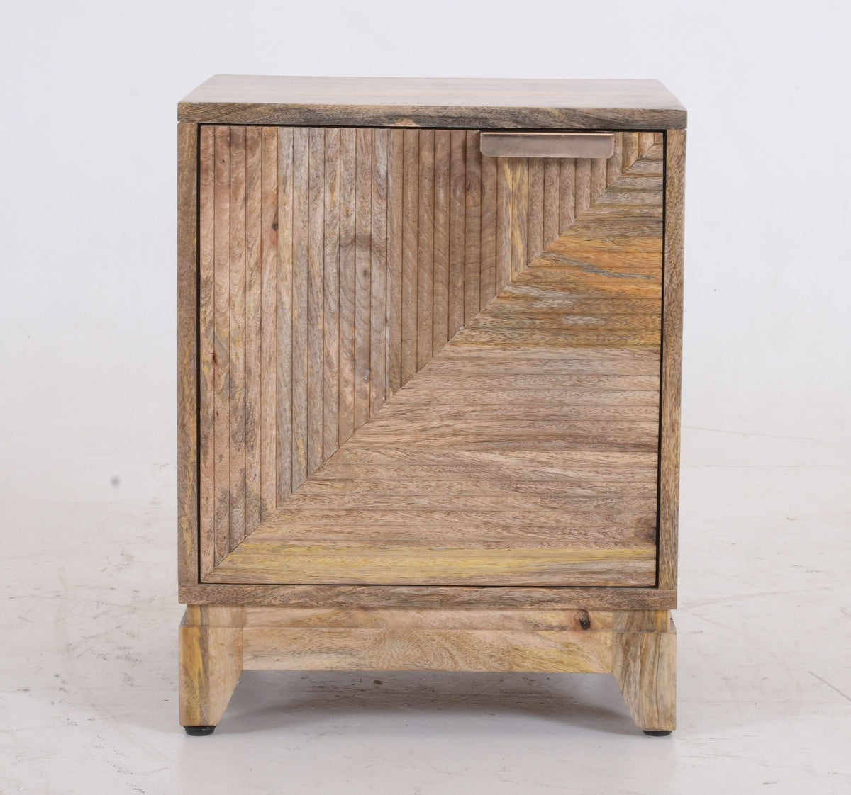 Solid Mango Wood Bedside Cabinet | Geometric Ribbed Nightstand | 50cm