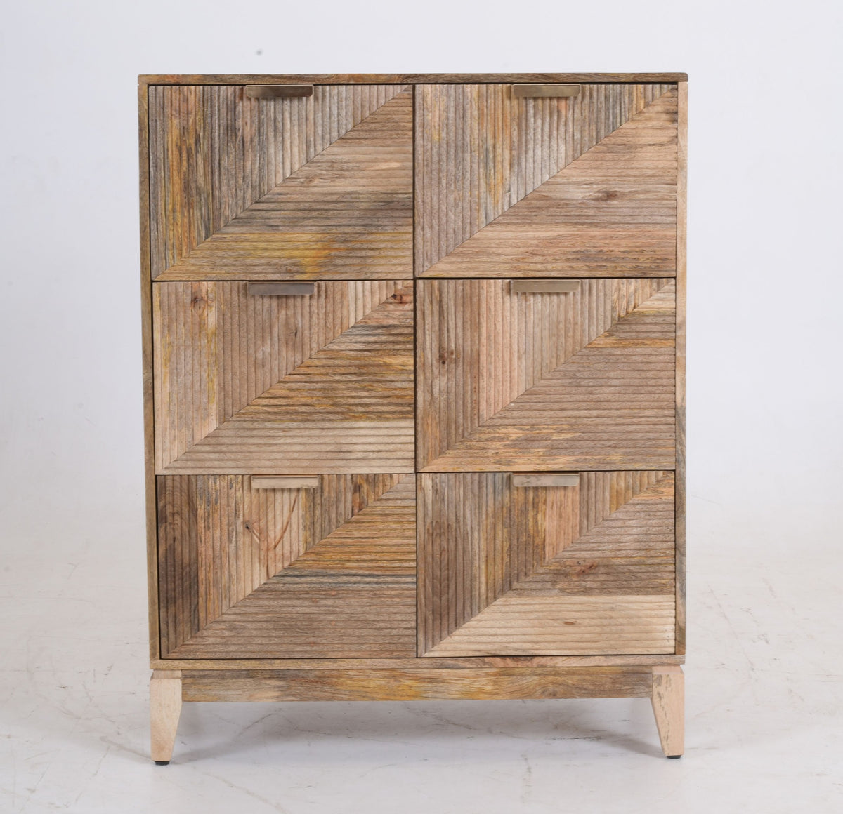 Solid Mango Wood Tallboy | 6-Drawer Geometric Ribbed Chest Of Drawers | 110cm