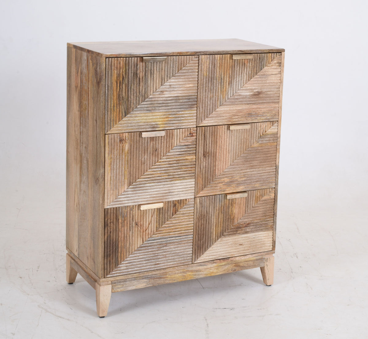 Solid Mango Wood Tallboy | 6-Drawer Geometric Ribbed Chest Of Drawers | 110cm