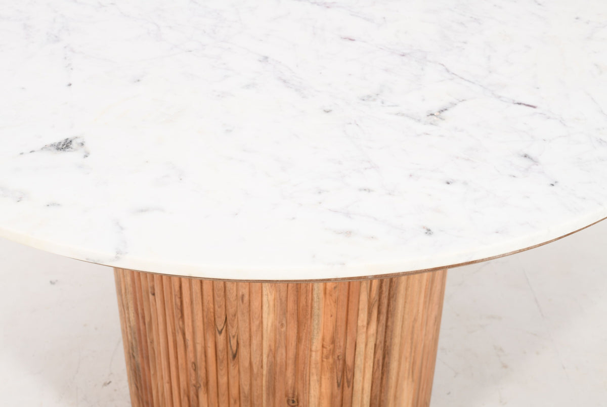 Usha Round Solid Natural Acacia Wood Dining Table | Real Marble - 120cms