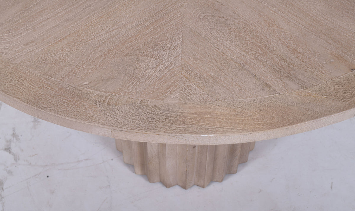 Aurelia Round Mango Wood Dining Table | Carved Fluted Pedestal Base | 120 cm
