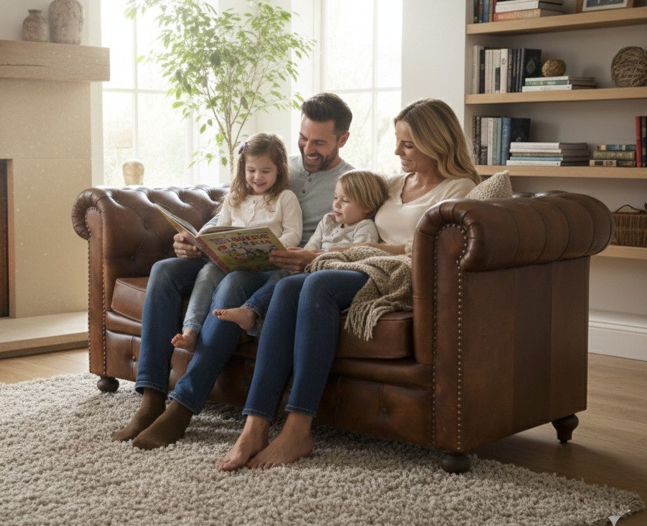 Louis Genuine Leather 2-Seater Chesterfield Sofa – Classic Brown