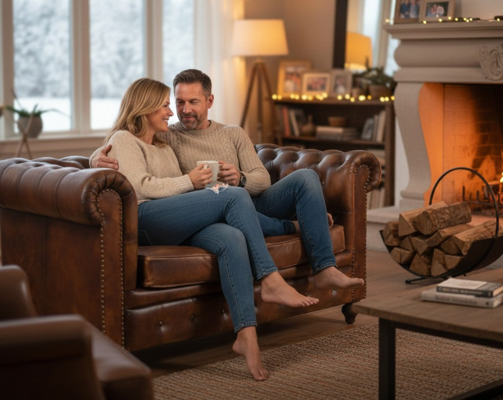 Louis Genuine Leather 2-Seater Chesterfield Sofa – Classic Brown