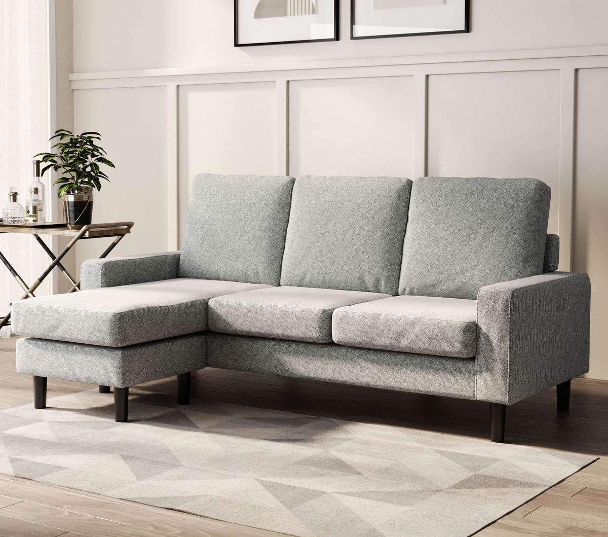 Chloe 3 Seater Sofa with Reversible Chaise in Grey Linen