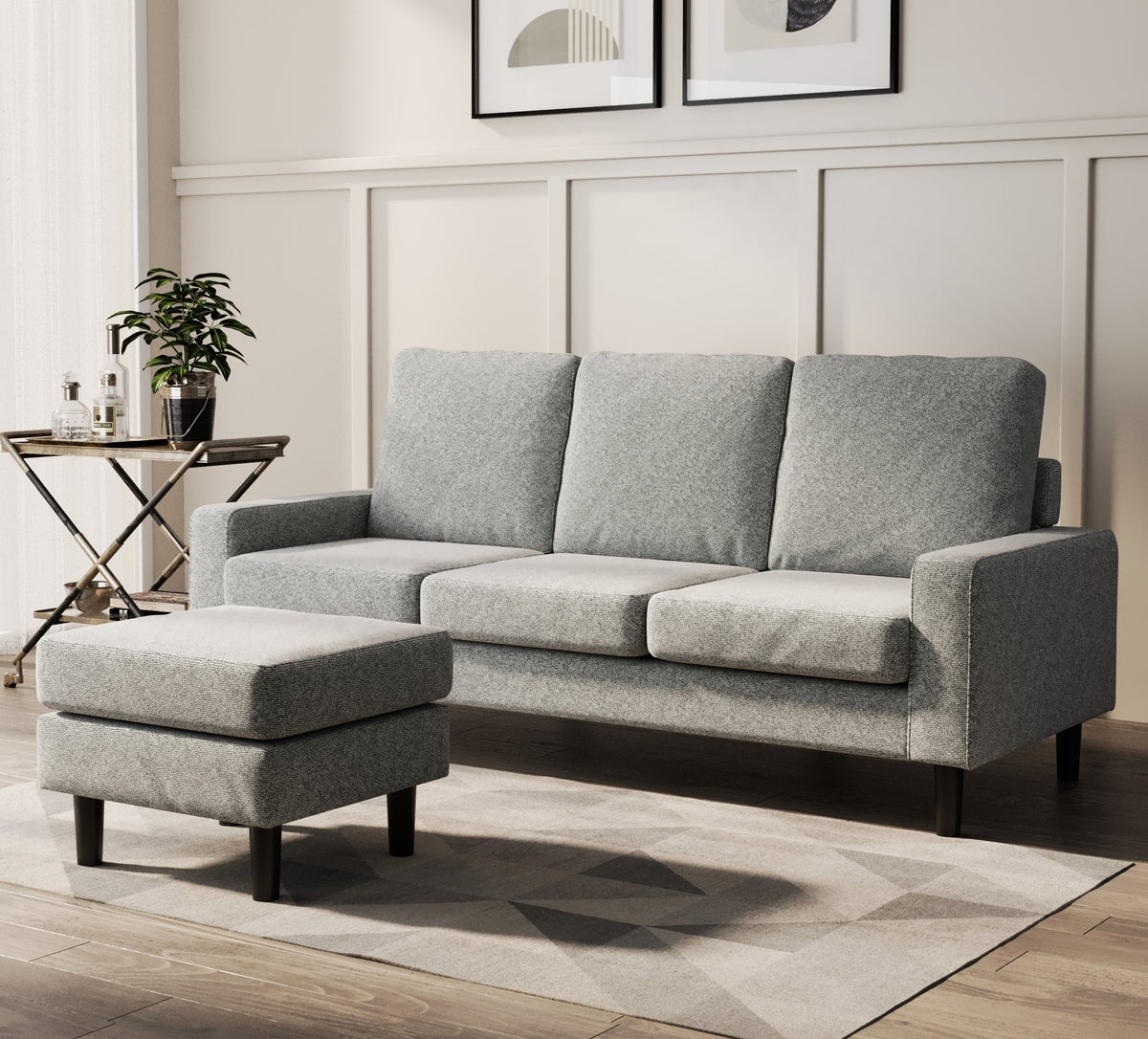 Chloe 3 Seater Sofa with Reversible Chaise in Grey Linen