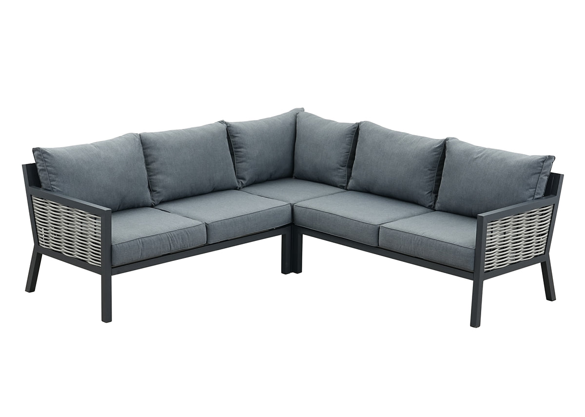 Porto Aluminium Corner Sofa, Chair, Bench &amp; Fire Pit Dining Table Set | Dark Grey