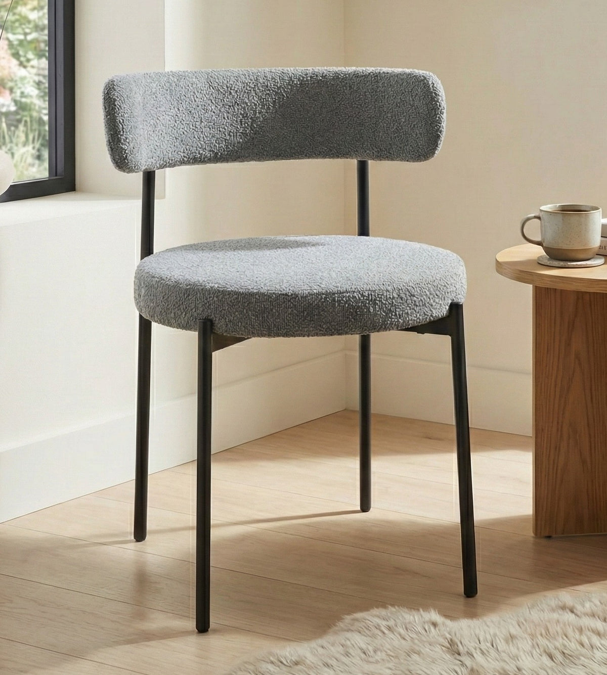Danni Set Of 4 Modern Bouclé "Teddy" Fabric Dining Chairs | Grey
