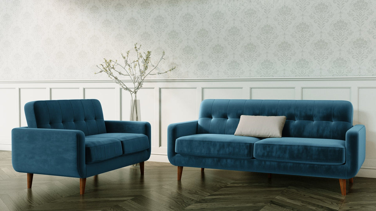 Dexter 3 &amp; 2 Seater Sofa Package Deal | Teal Blue Plush Velvet Dining Chair Casa Maria Designs 