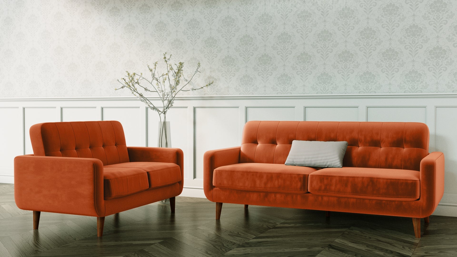 Dexter 3 & 2 Seater Sofa Set | Burnt Orange Plush Velvet Sofas Casa Maria Designs 
